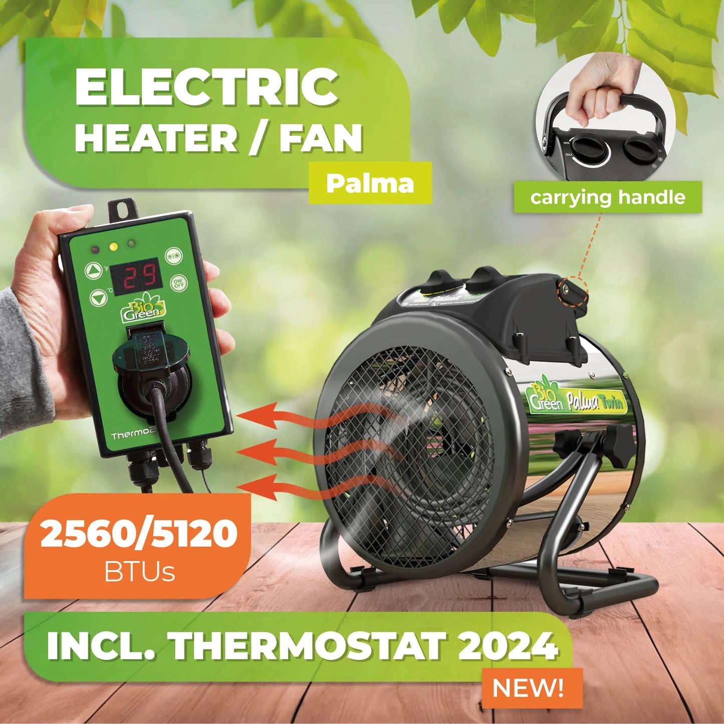Electric Greenhouse Heater & Fan PALMA with Digital Thermostat - Planta Greenhouses